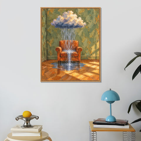 INVIN ART Framed Canvas 100% Handpainted Oil Painting Armchair Beneath a Rain Cloud Wall Art