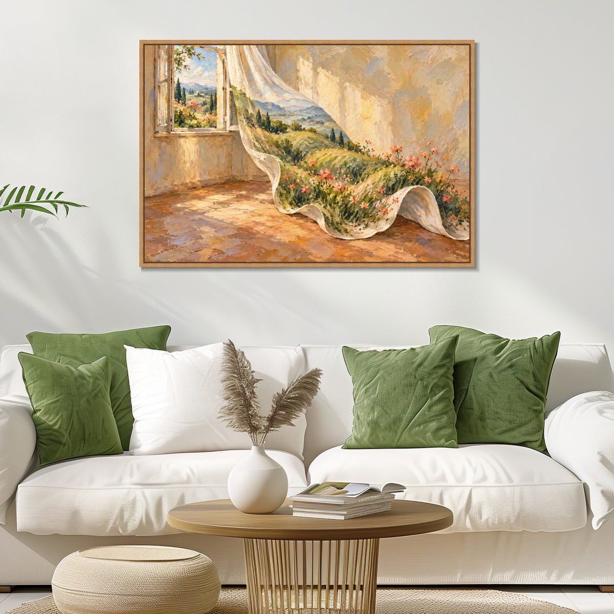 INVIN ART Framed Canvas 100% Handpainted Oil Painting A Meadow in the Curtain Wall Art