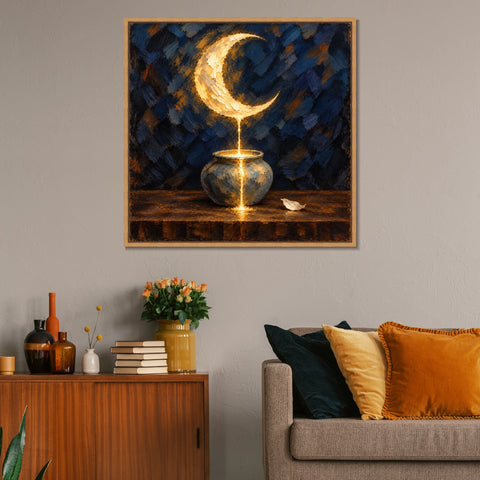 INVIN ART Framed Canvas 100% Handpainted Oil Painting Moonlight into the Vessel Wall Art