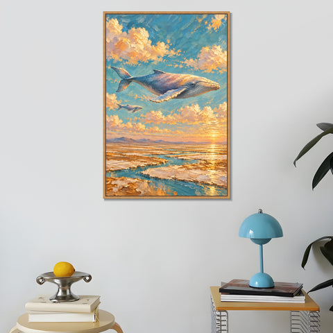 INVIN ART Framed Canvas 100% Handpainted Oil Painting Whale Above the Salt Flats Wall Art