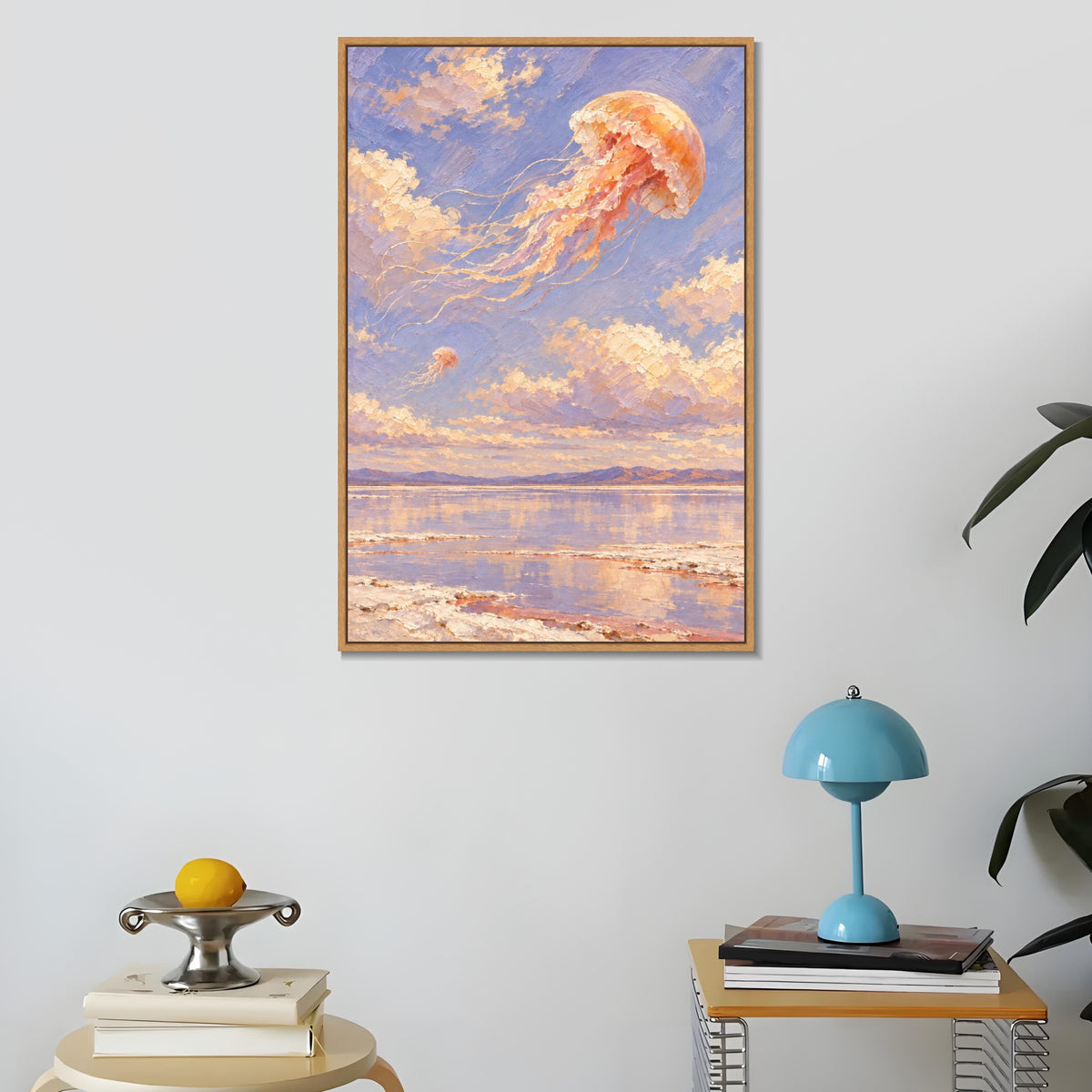 INVIN ART Framed Canvas 100% Handpainted Oil Painting Honey Jellyfish Above the Salt Lake Wall Art