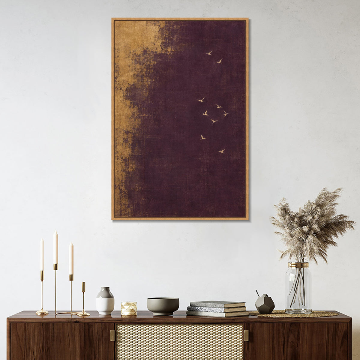 INVIN ART Framed Canvas 100% Handpainted Oil Painting Pale Wings in Plum and Gold Wall Art