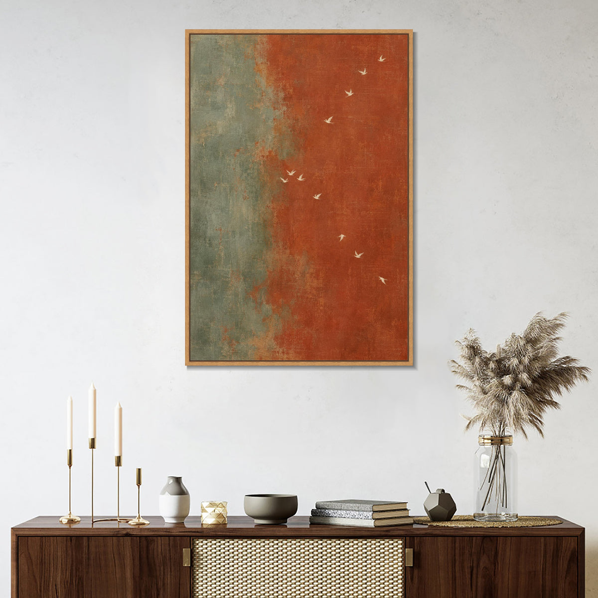 INVIN ART Framed Canvas 100% Handpainted Oil Painting White Birds in the Rust Breeze Wall Art