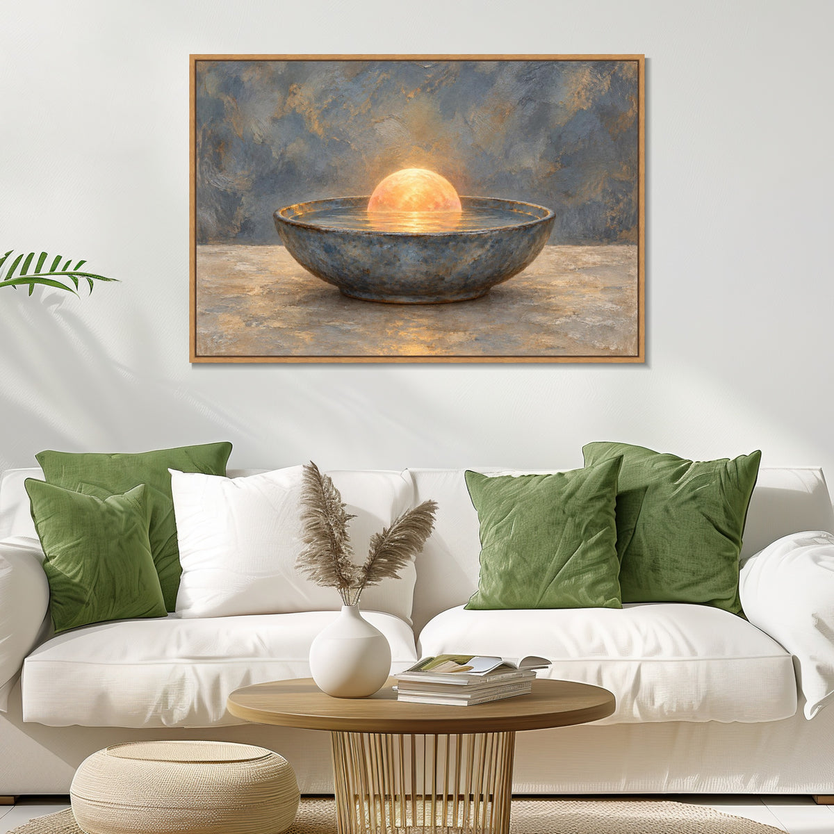 INVIN ART Framed Canvas 100% Handpainted Oil Painting Sunrise Within the Bowl Wall Art