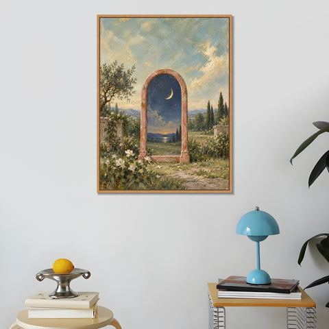 INVIN ART Framed Canvas 100% Handpainted Oil Painting Moonlit Mirror in the Garden Wall Art