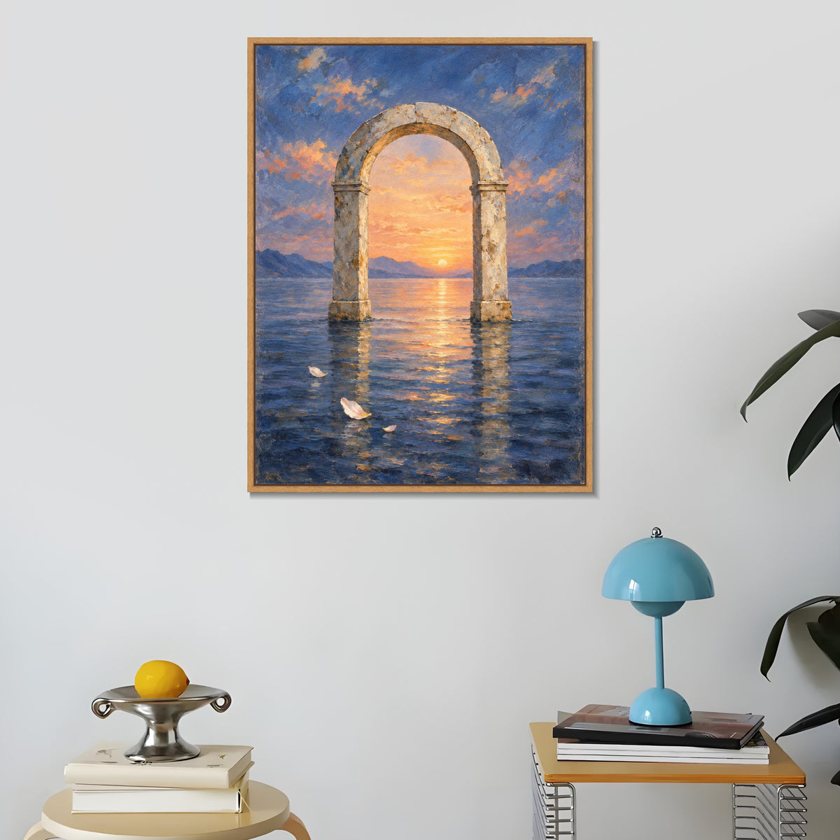 INVIN ART Framed Canvas 100% Handpainted Oil Painting Dawn Arch in Still Water Wall Art