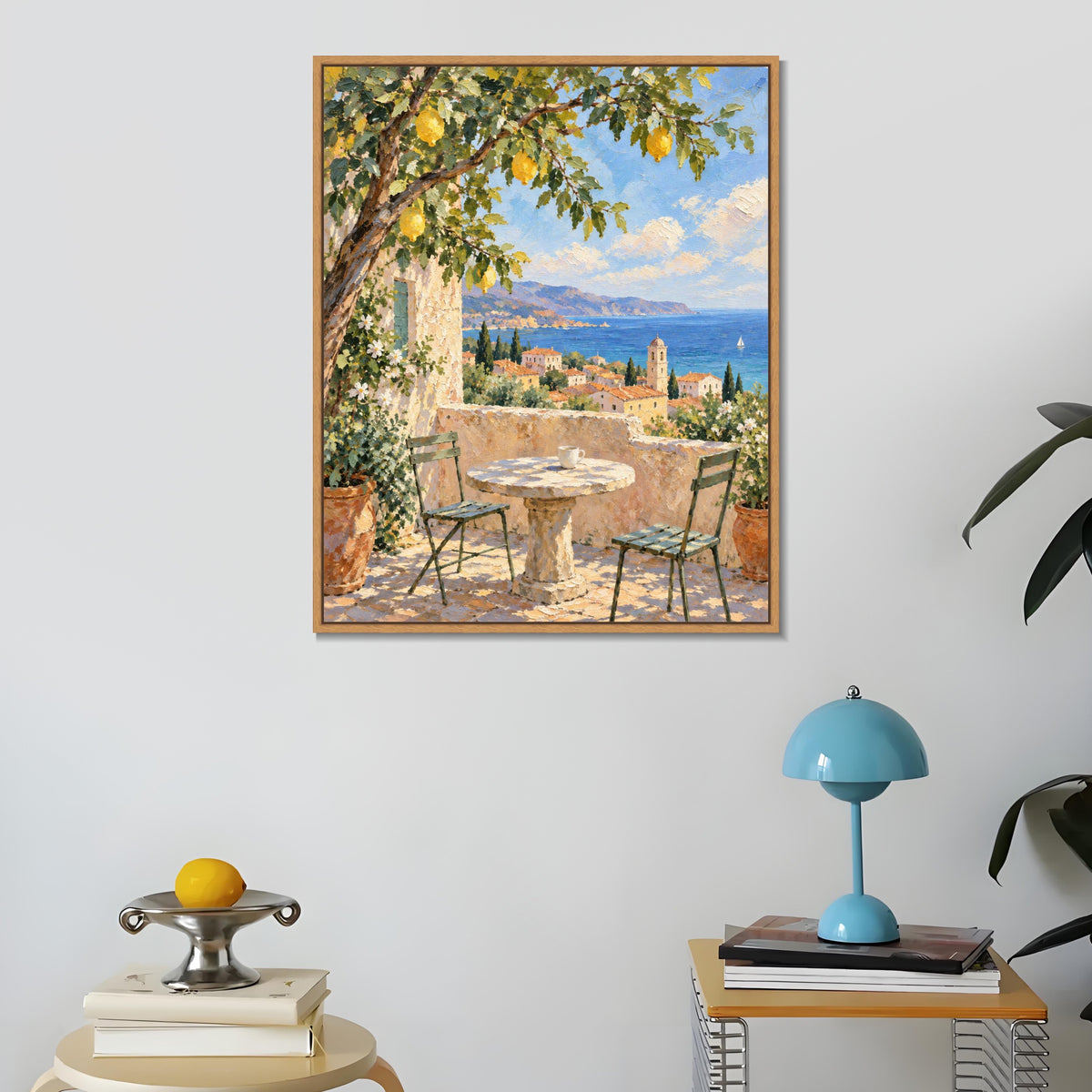 INVIN ART Framed Canvas 100% Handpainted Oil Painting Sea View Beneath the Lemon Tree Wall Art