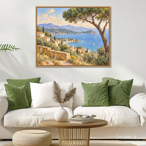 INVIN ART Framed Canvas 100% Handpainted Oil Painting Bay View Beneath the Pine Wall Art