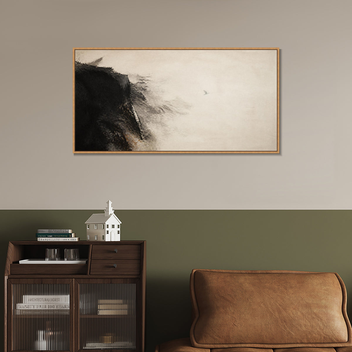INVIN ART Framed Canvas 100% Handpainted Oil Painting Wind from the Left Bank Wall Art