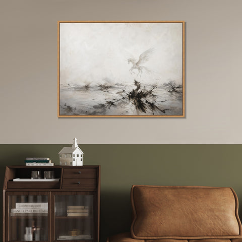 INVIN ART Framed Canvas 100% Handpainted Oil Painting Unicorn Above Misty Waters Wall Art