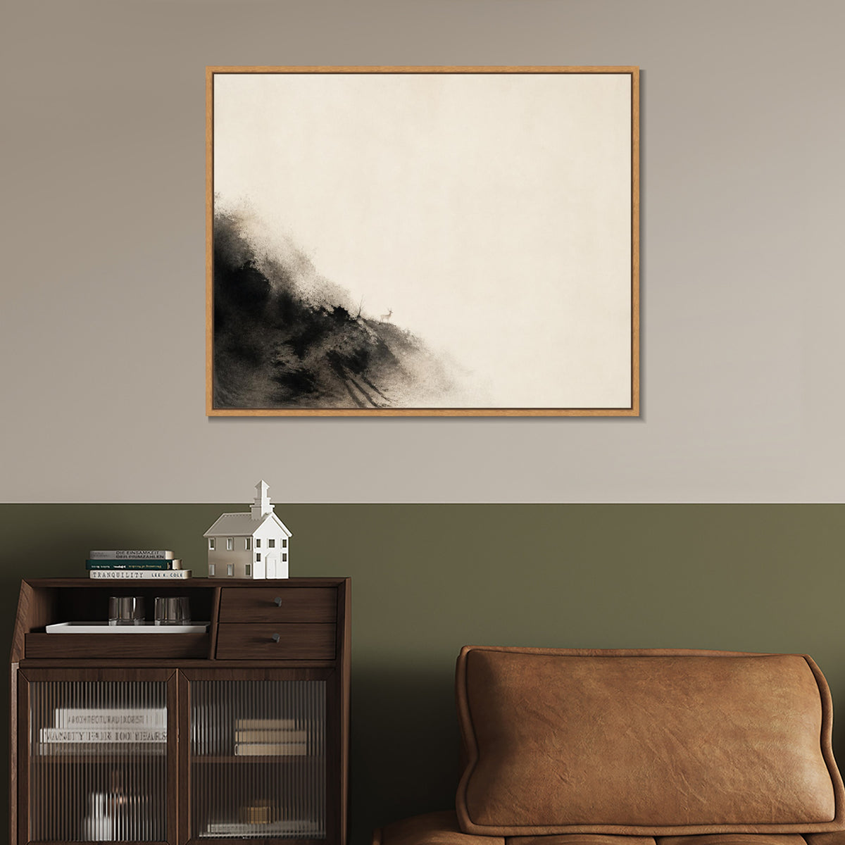 INVIN ART Framed Canvas 100% Handpainted Oil Painting Deer in the Empty Mountain Wall Art