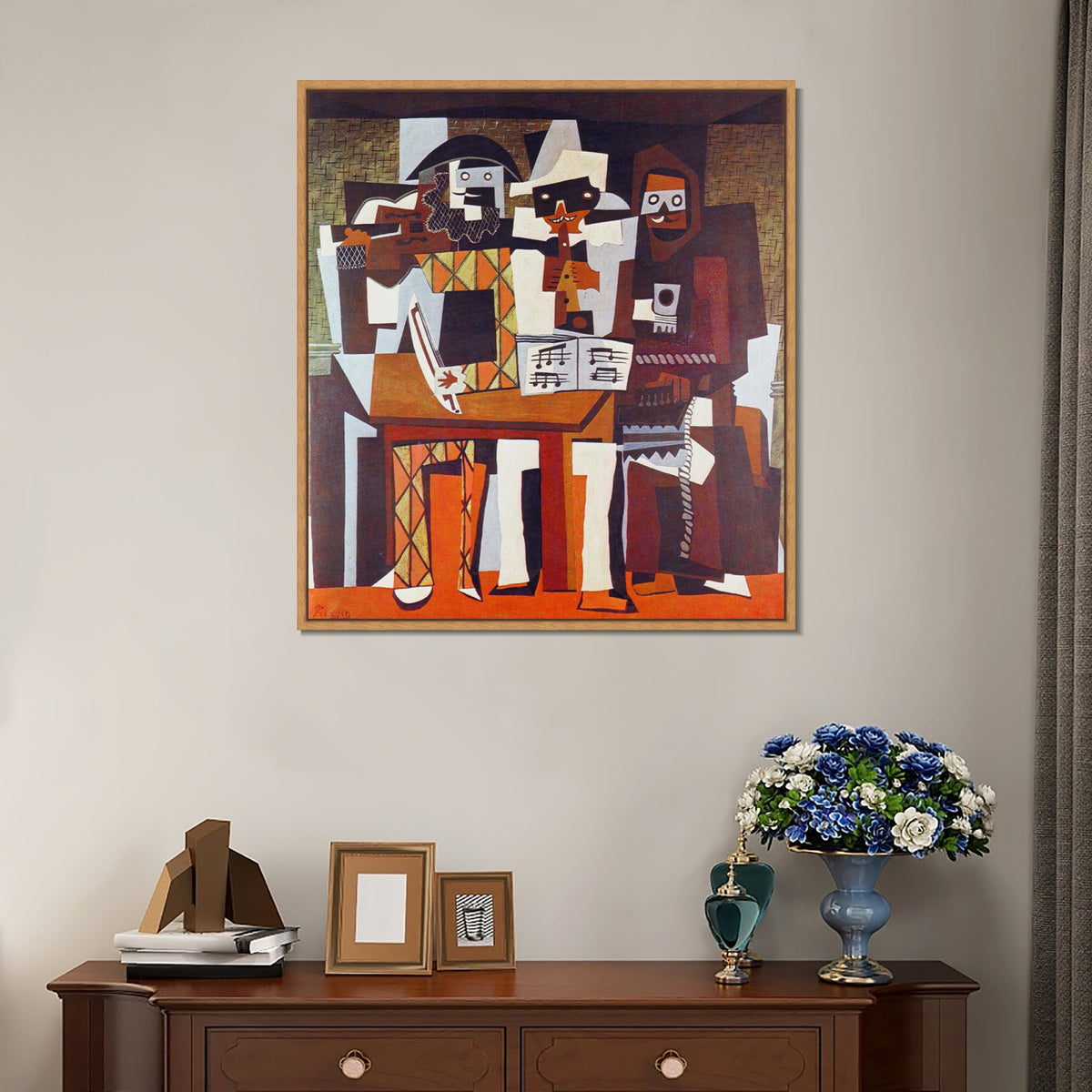 INVIN ART Framed Canvas Giclee Print Art Three Musicians by Pablo Picasso Wall Art