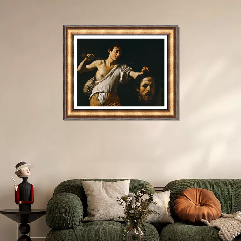 INVIN ART Framed Canvas Art Giclee Print David with the Head of Goliath by Michelangelo Merisi da Caravaggio Wall Art