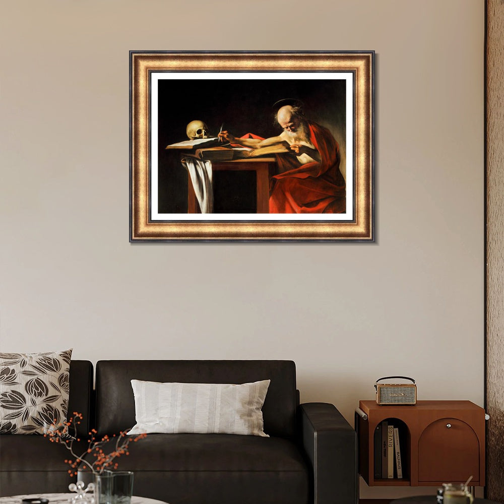 INVIN ART Framed Canvas Art Giclee Print Saint Jerome Writing by Michelangelo Merisi da Caravaggio Wall Art