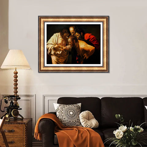 INVIN ART Framed Canvas Art Giclee Print The Incredulity of Saint Thomas by Michelangelo Merisi da Caravaggio Wall Art Living Room Home Office Decorations