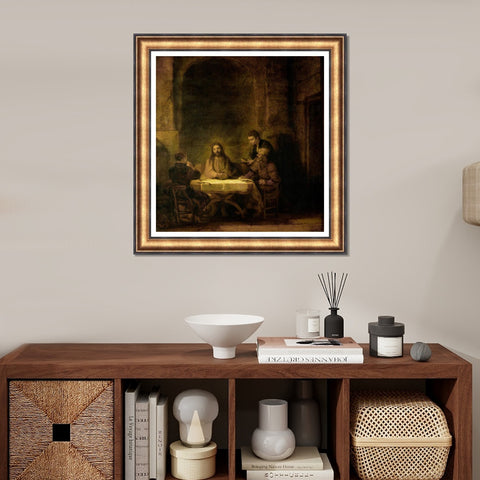 INVIN ART Framed Canvas Art Giclee Print the Supper at Emmaus by Rembrandt Harmenszoon van Rijn Wall Art Living Room Home Office Decorations
