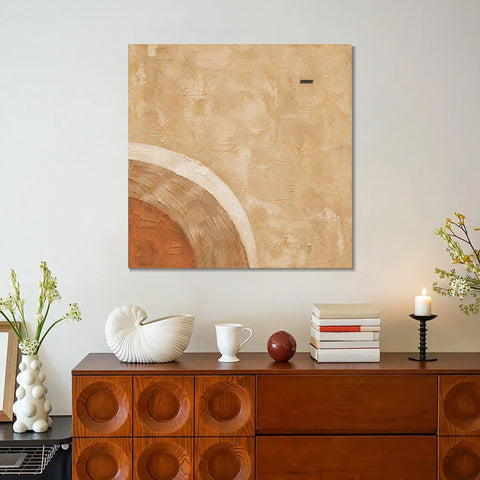 INVIN ART Framed Canvas 100% Handpainted Oil Painting Ochre Curves Wall Art
