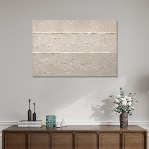 INVIN ART Framed Canvas 100% Handpainted Oil Painting White Horizontal Traces Wall Art