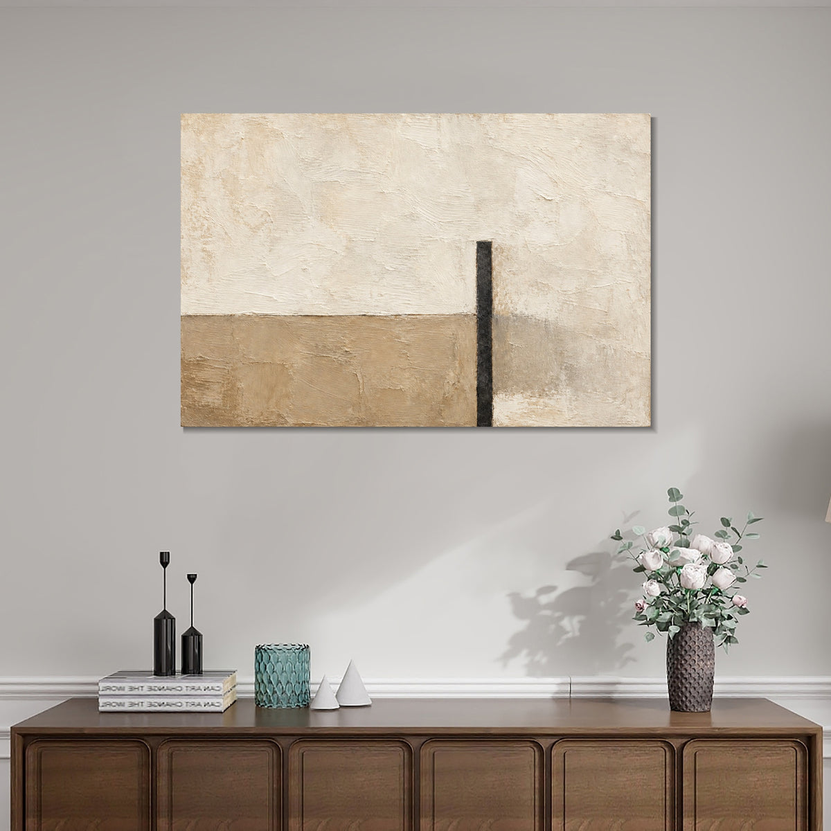 INVIN ART Framed Canvas 100% Handpainted Oil Painting Black Pillar at the Horizon Wall Art