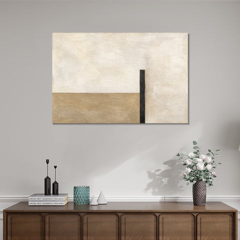 INVIN ART Framed Canvas 100% Handpainted Oil Painting Sand and a Black Upright Wall Art