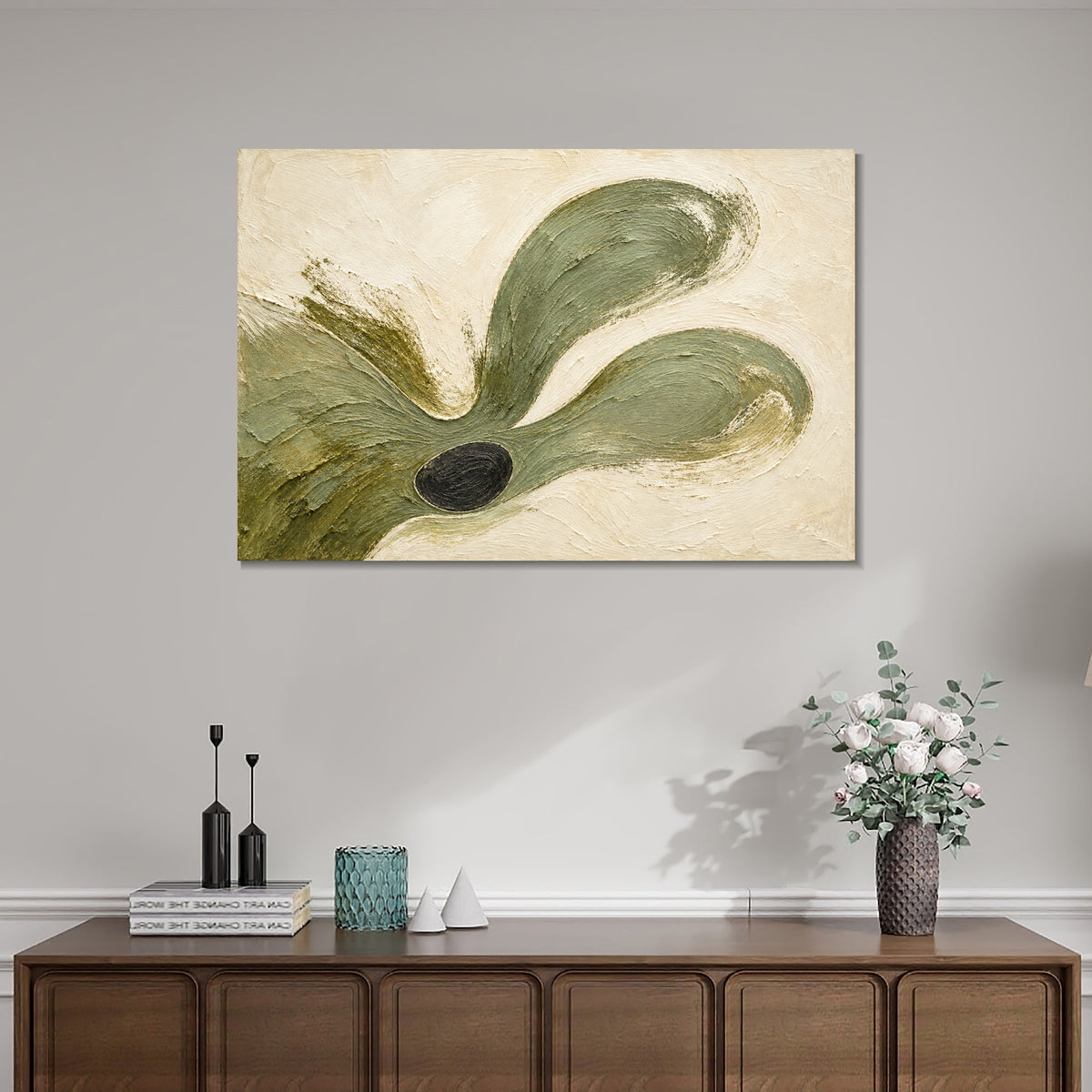 INVIN ART Framed Canvas 100% Handpainted Oil Painting Olive Petal Flow Wall Art