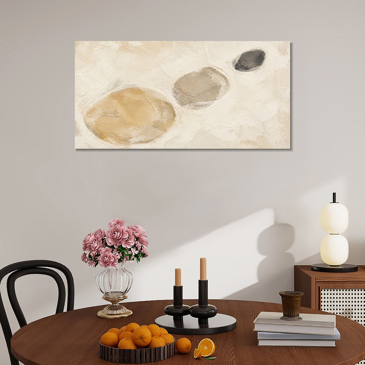 INVIN ART Framed Canvas 100% Handpainted Oil Painting Three Pebble Shapes Wall Art