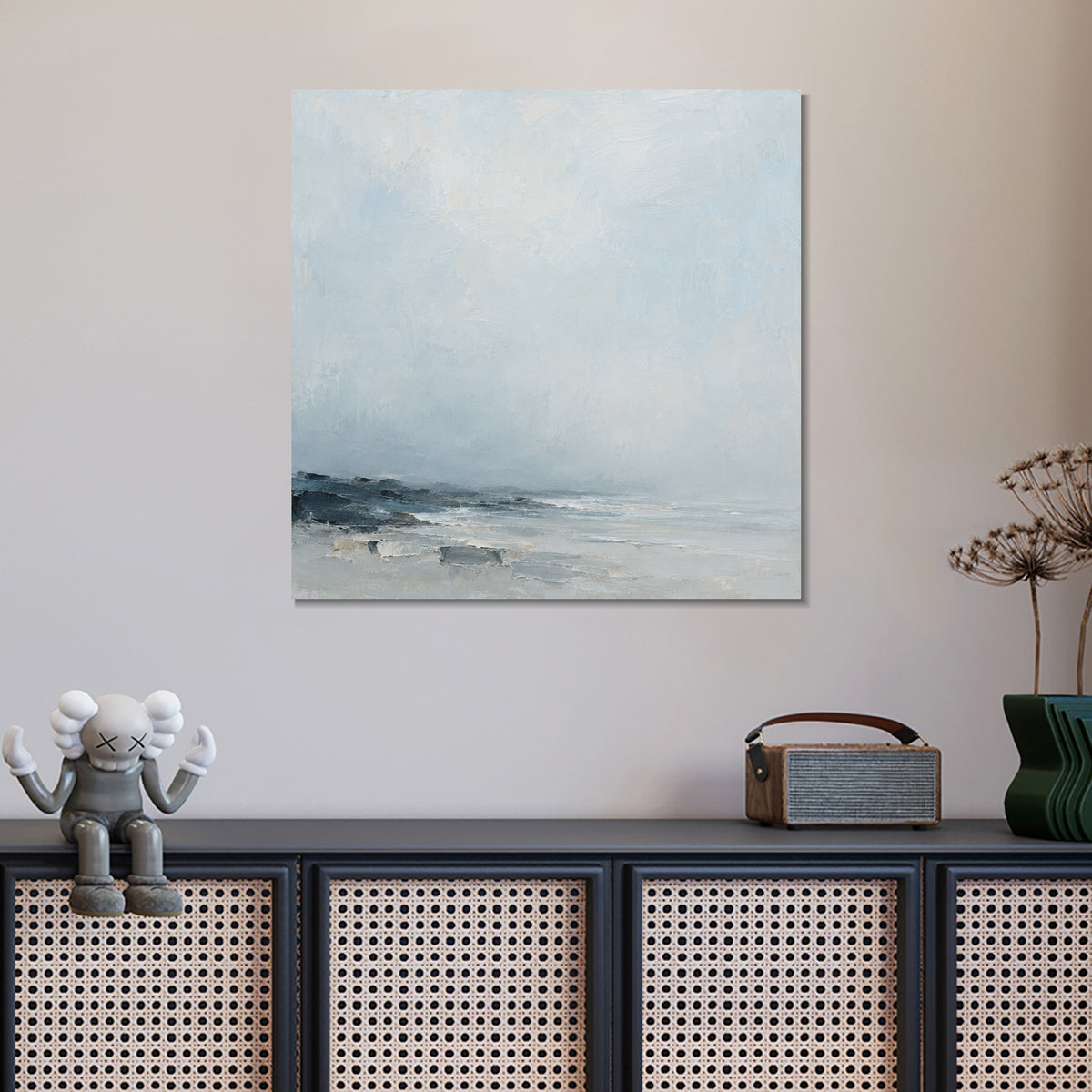 INVIN ART Framed Canvas 100% Handpainted Oil Painting Low Shore in Mist Wall Art