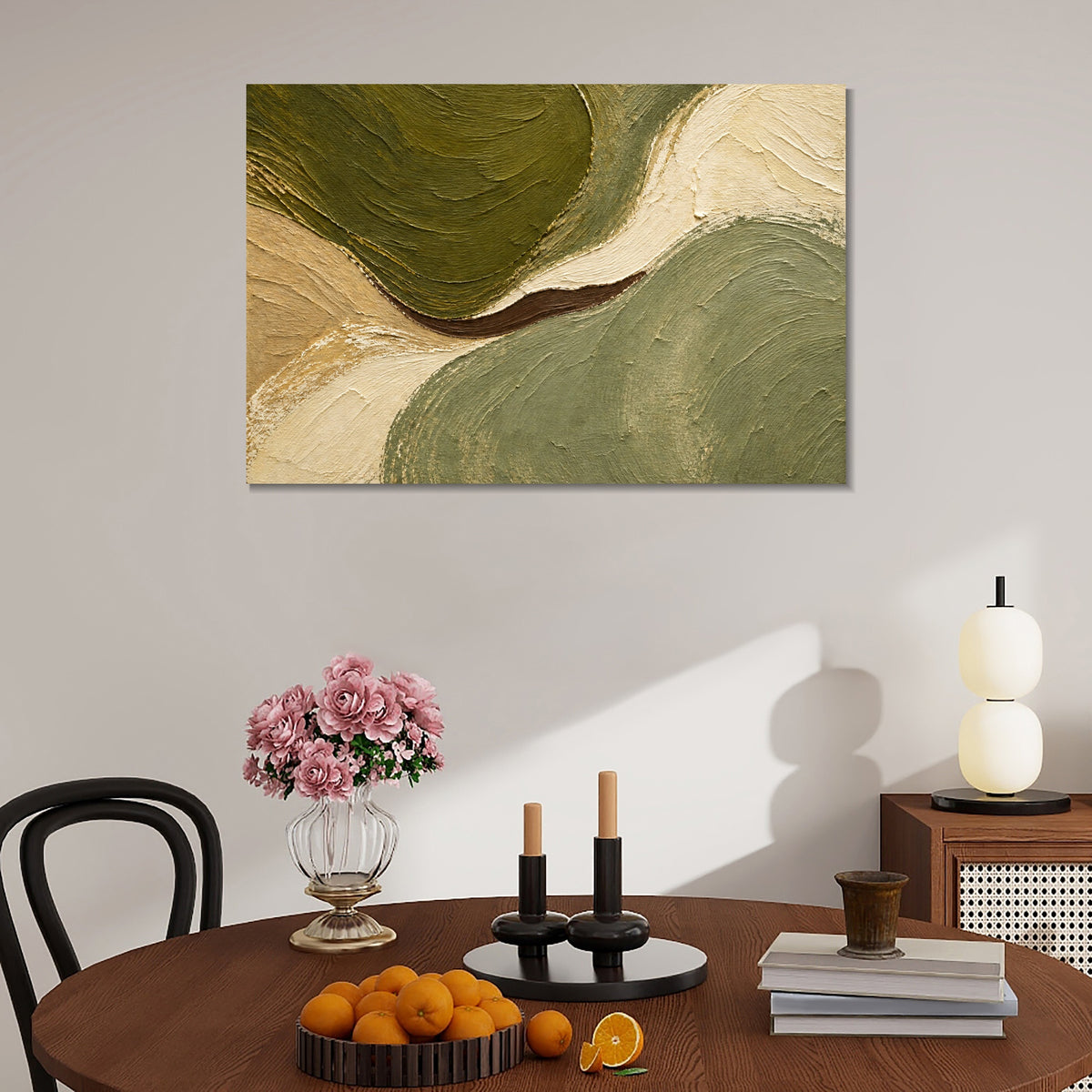 INVIN ART Framed Canvas 100% Handpainted Oil Painting Between Green Hills Wall Art