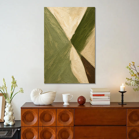 INVIN ART Framed Canvas 100% Handpainted Oil Painting Crossing Green Bands Wall Art