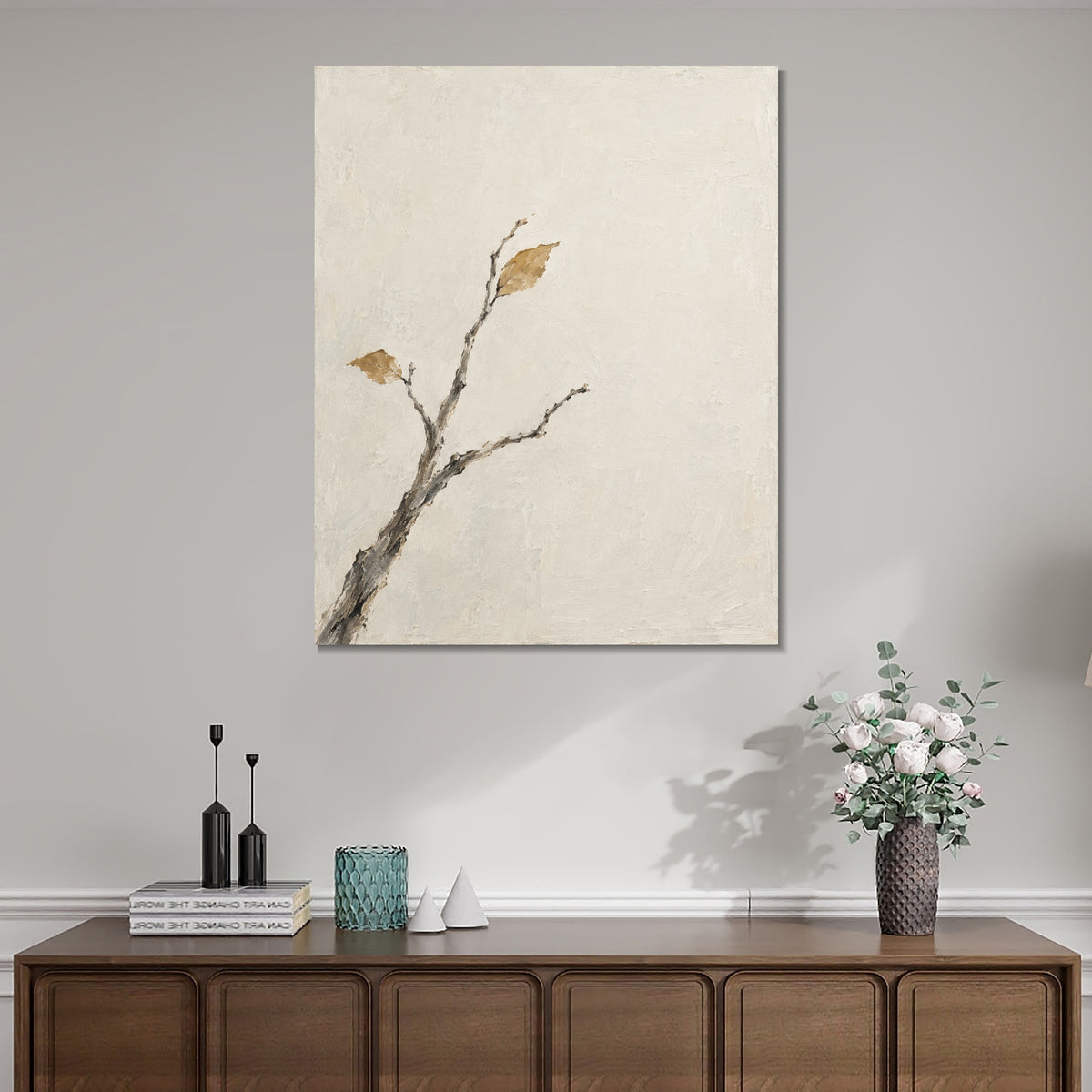 INVIN ART Framed Canvas 100% Handpainted Oil Painting Branch in Open Space Wall Art