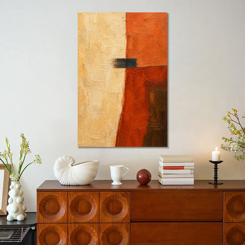 INVIN ART Framed Canvas 100% Handpainted Oil Painting Ochre and Rust Divide Wall Art