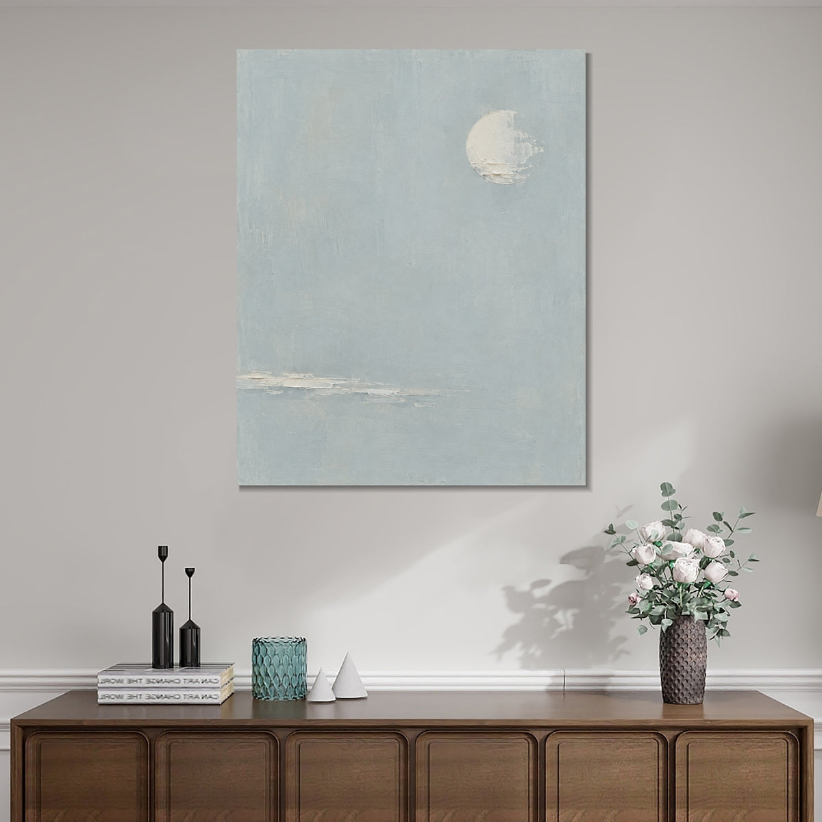 INVIN ART Framed Canvas 100% Handpainted Oil Painting Moon Above the Shallows Wall Art
