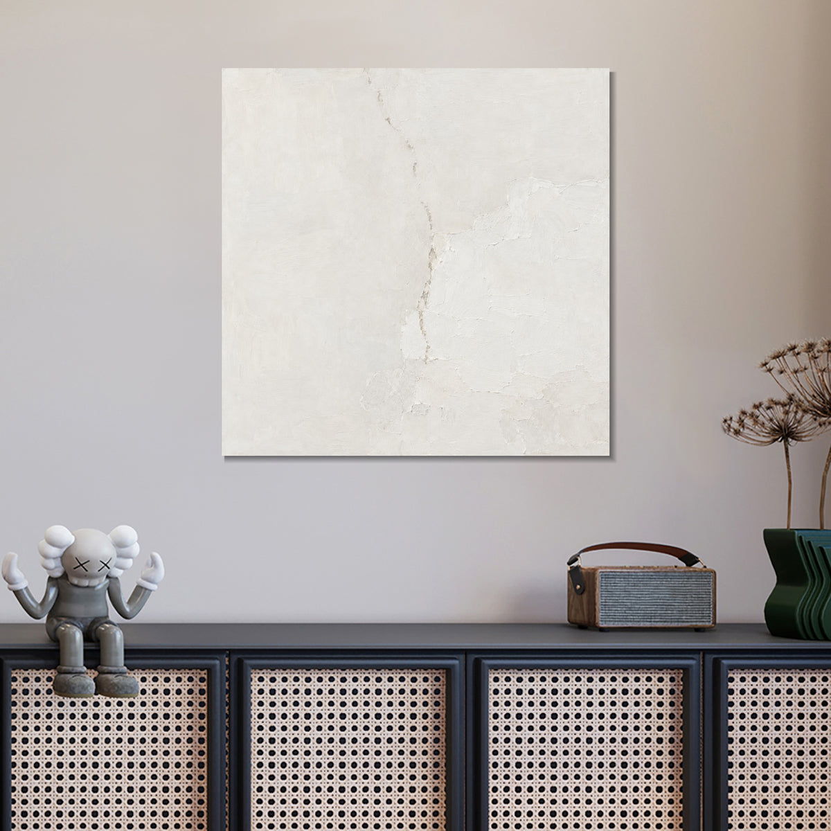 INVIN ART Framed Canvas 100% Handpainted Oil Painting Mended White Wall Art