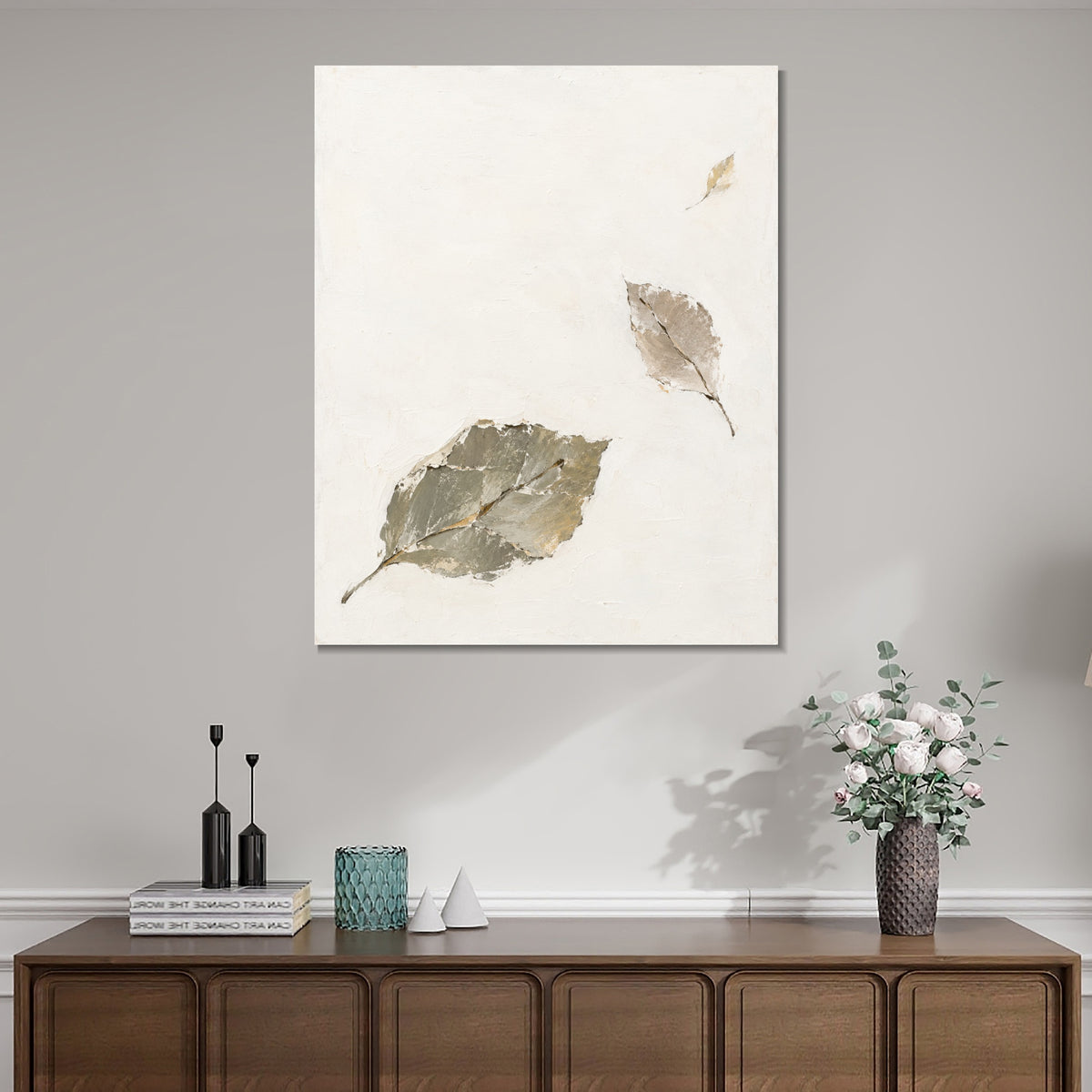 INVIN ART Framed Canvas 100% Handpainted Oil Painting Leaves Held by the Wind Wall Art