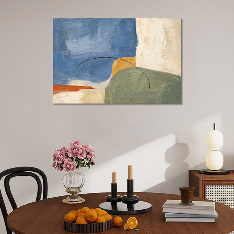 INVIN ART Framed Canvas 100% Handpainted Oil Painting Blue Field and Green Hill Wall Art