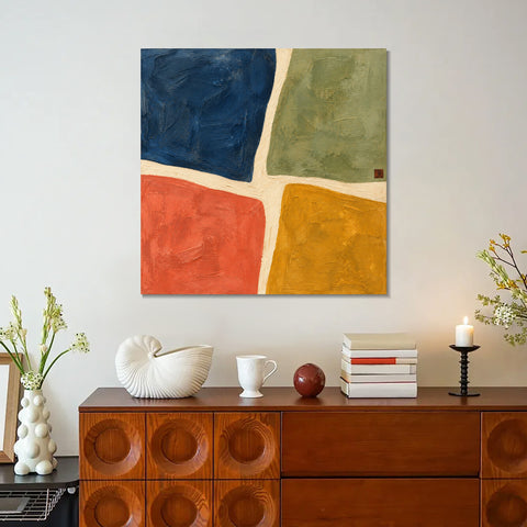 INVIN ART Framed Canvas 100% Handpainted Oil Painting Four Fields of Color Wall Art
