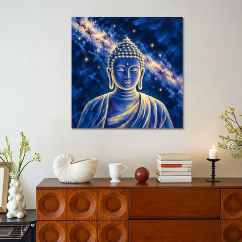 INVIN ART Framed Canvas 100% Handpainted Oil Painting Buddha in the Starry Sky Wall Art