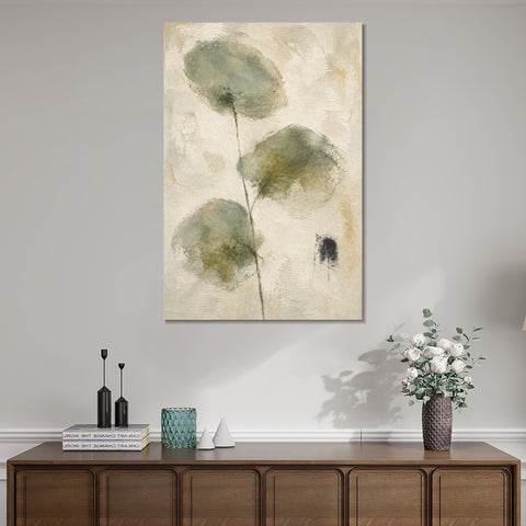 INVIN ART Framed Canvas 100% Handpainted Oil Painting Three Leaves on a Fine Stem Wall Art