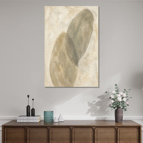 INVIN ART Framed Canvas 100% Handpainted Oil Painting Two Leaning Pebbles Wall Art