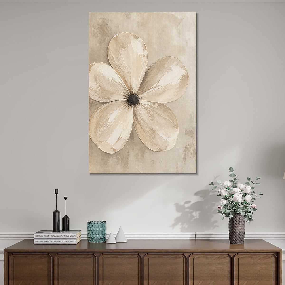 INVIN ART Framed Canvas 100% Handpainted Oil Painting Five Pale Petals Wall Art