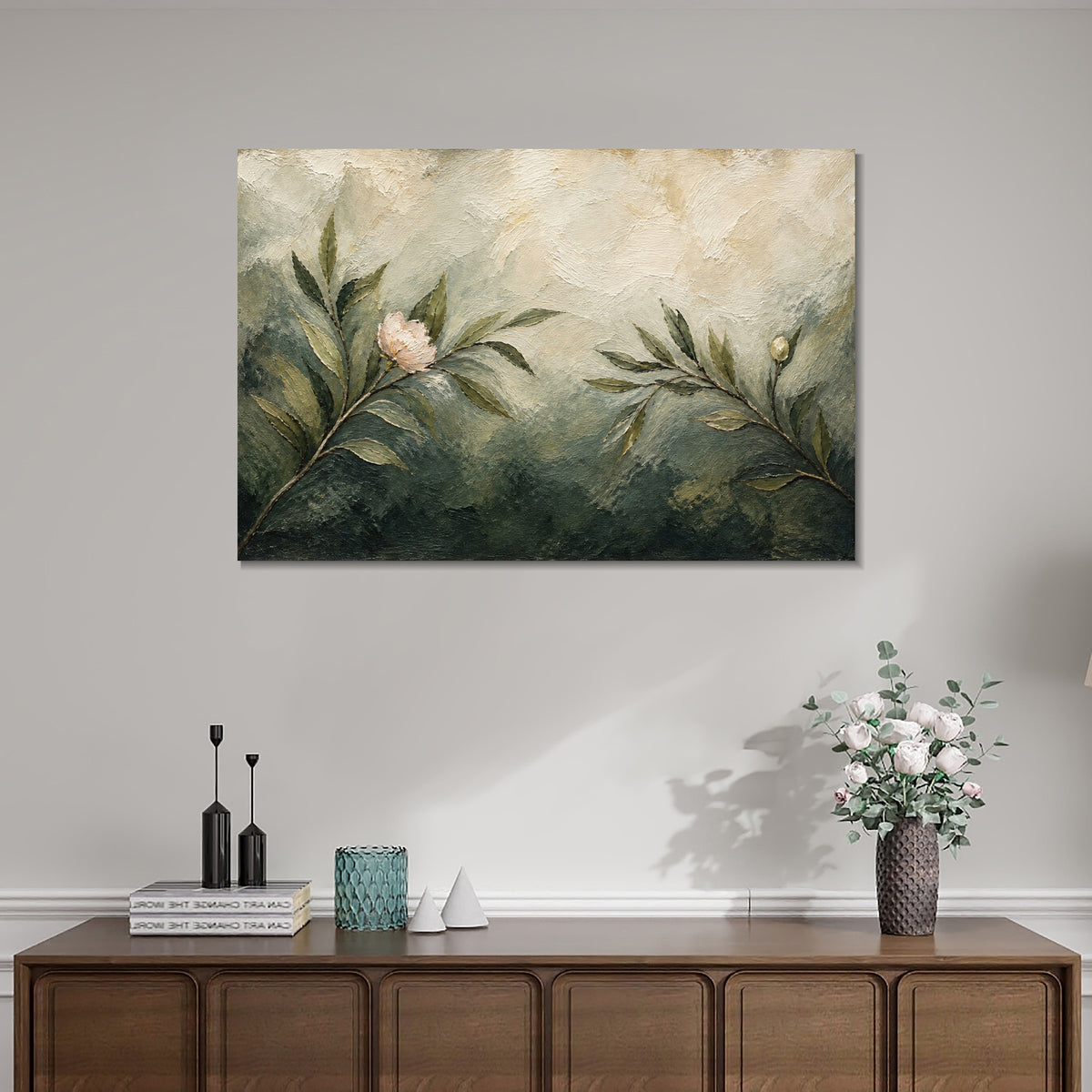 INVIN ART Framed Canvas 100% Handpainted Oil Painting First Blossom in the Green Wall Art