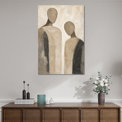 INVIN ART Framed Canvas 100% Handpainted Oil Painting Two Quiet Figures Wall Art