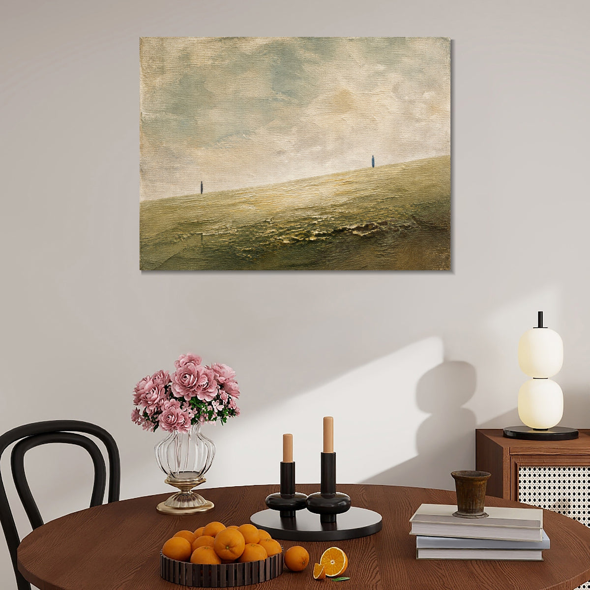 INVIN ART Framed Canvas 100% Handpainted Oil Painting Two Figures on the Open Field Wall Art
