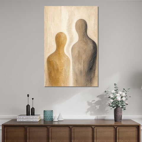 INVIN ART Framed Canvas 100% Handpainted Oil Painting Together in Warm Light Wall Art