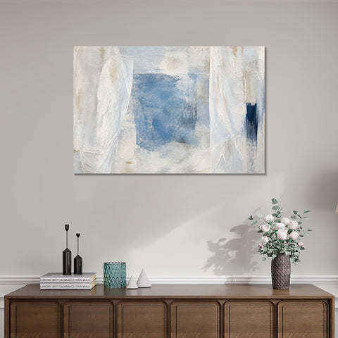 INVIN ART Framed Canvas 100% Handpainted Oil Painting Blue Window Traces Wall Art