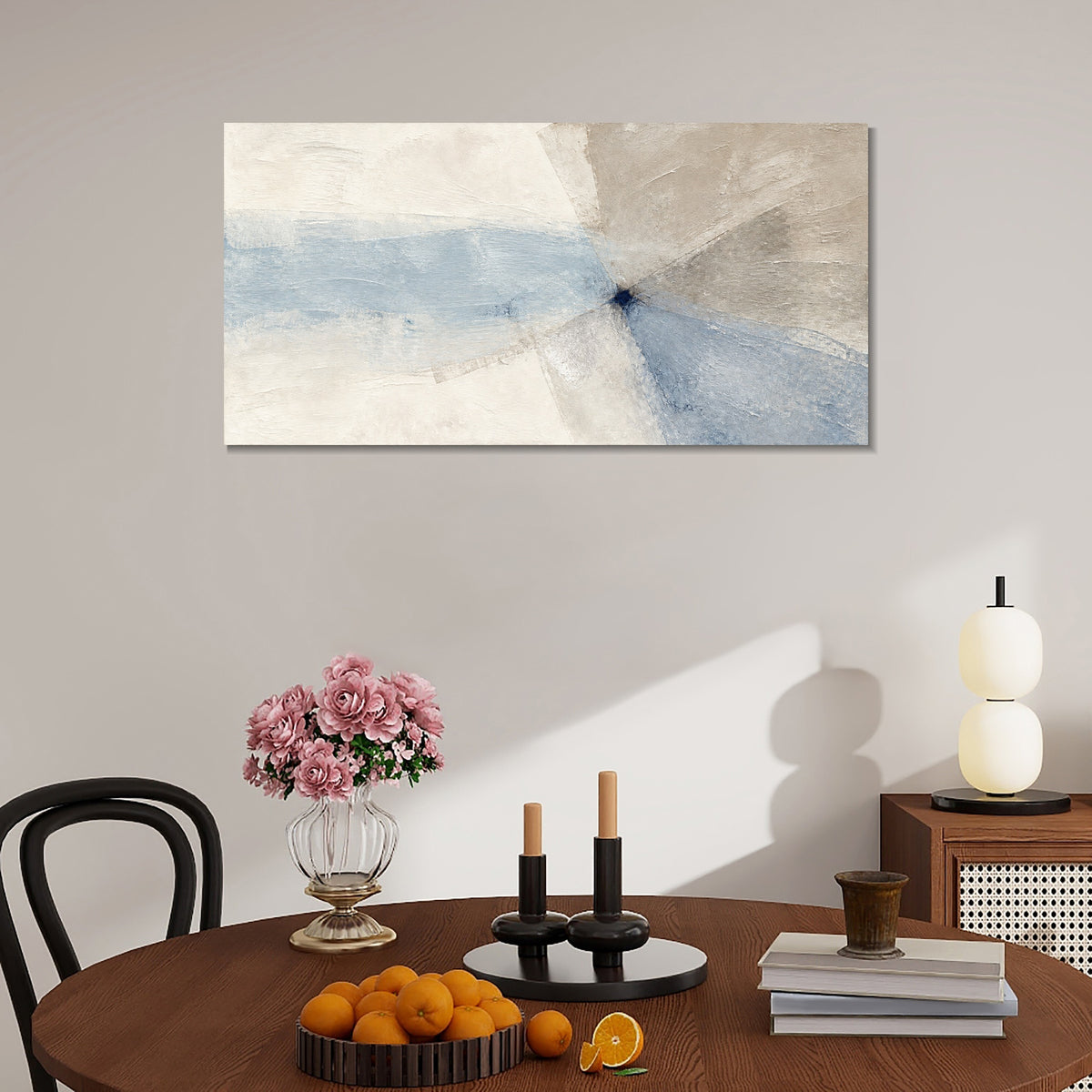 INVIN ART Framed Canvas 100% Handpainted Oil Painting Blue Gray Convergence Wall Art