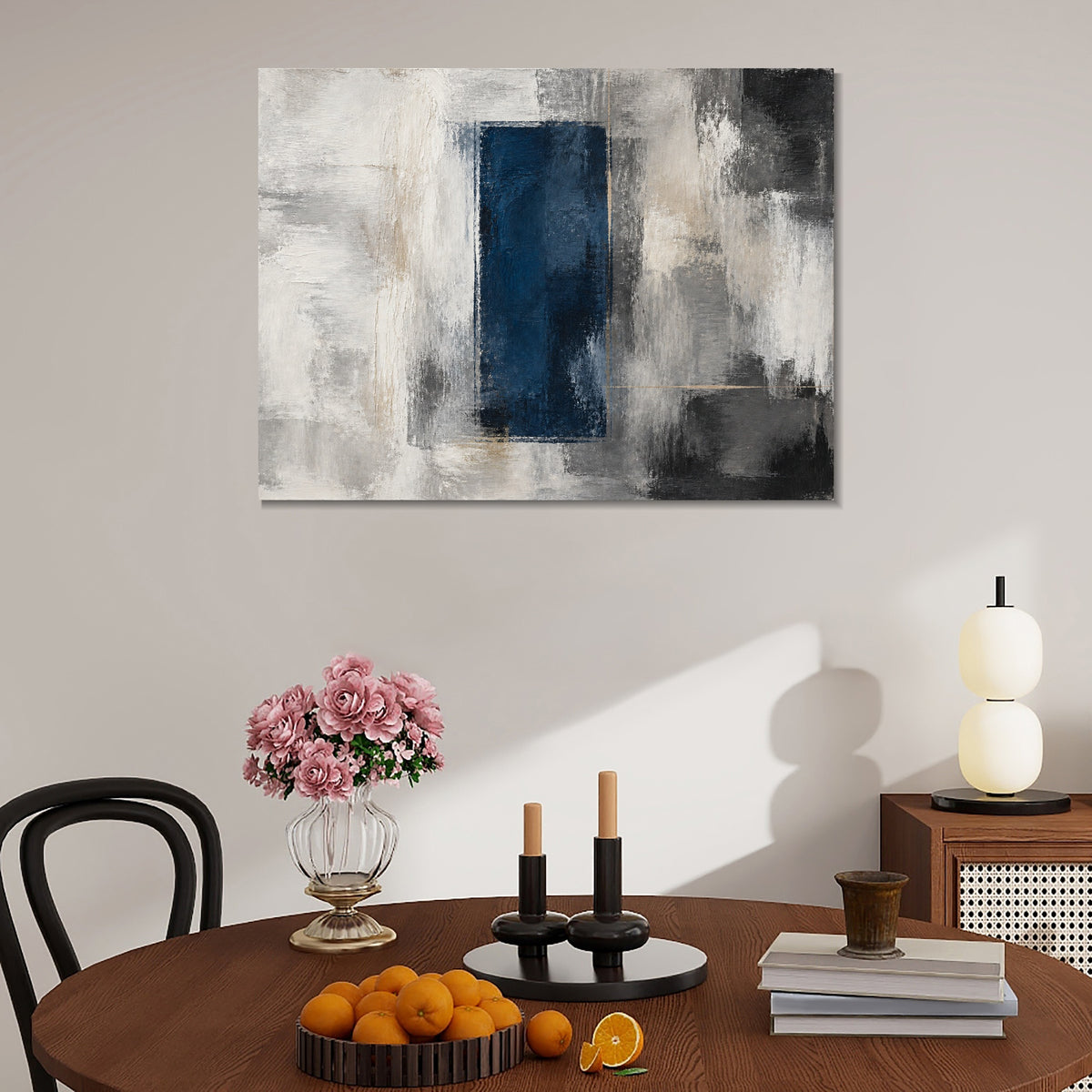 INVIN ART Framed Canvas 100% Handpainted Oil Painting Deep Blue Panel Wall Art