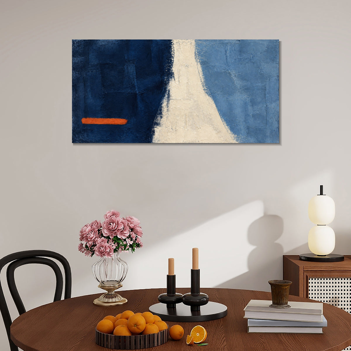 INVIN ART Framed Canvas 100% Handpainted Oil Painting Orange Line Across Blue Wall Art