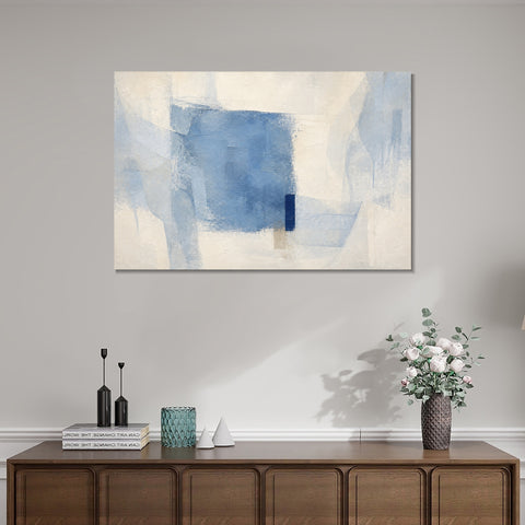 INVIN ART Framed Canvas 100% Handpainted Oil Painting Pale Blue Overlap Wall Art