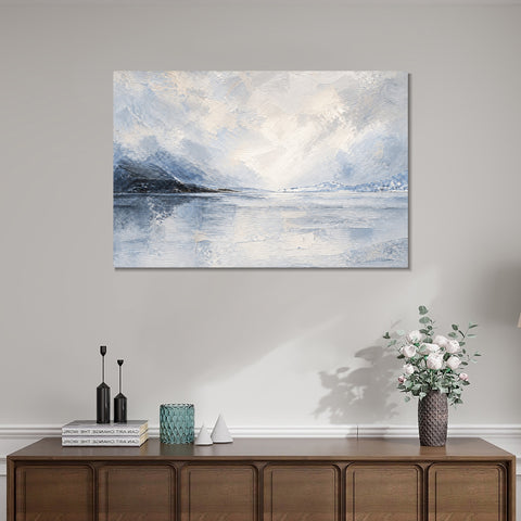 INVIN ART Framed Canvas 100% Handpainted Oil Painting Clear Lake and Distant Mountains Wall Art